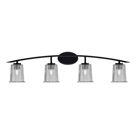 Toltec Kurve 4-Light Bath Bar | Modern Matte Black Steel and Smoke Bubble Glass | Bathroom Vanity Light | 7 x 9.5 in | Model 3724-MB-5032