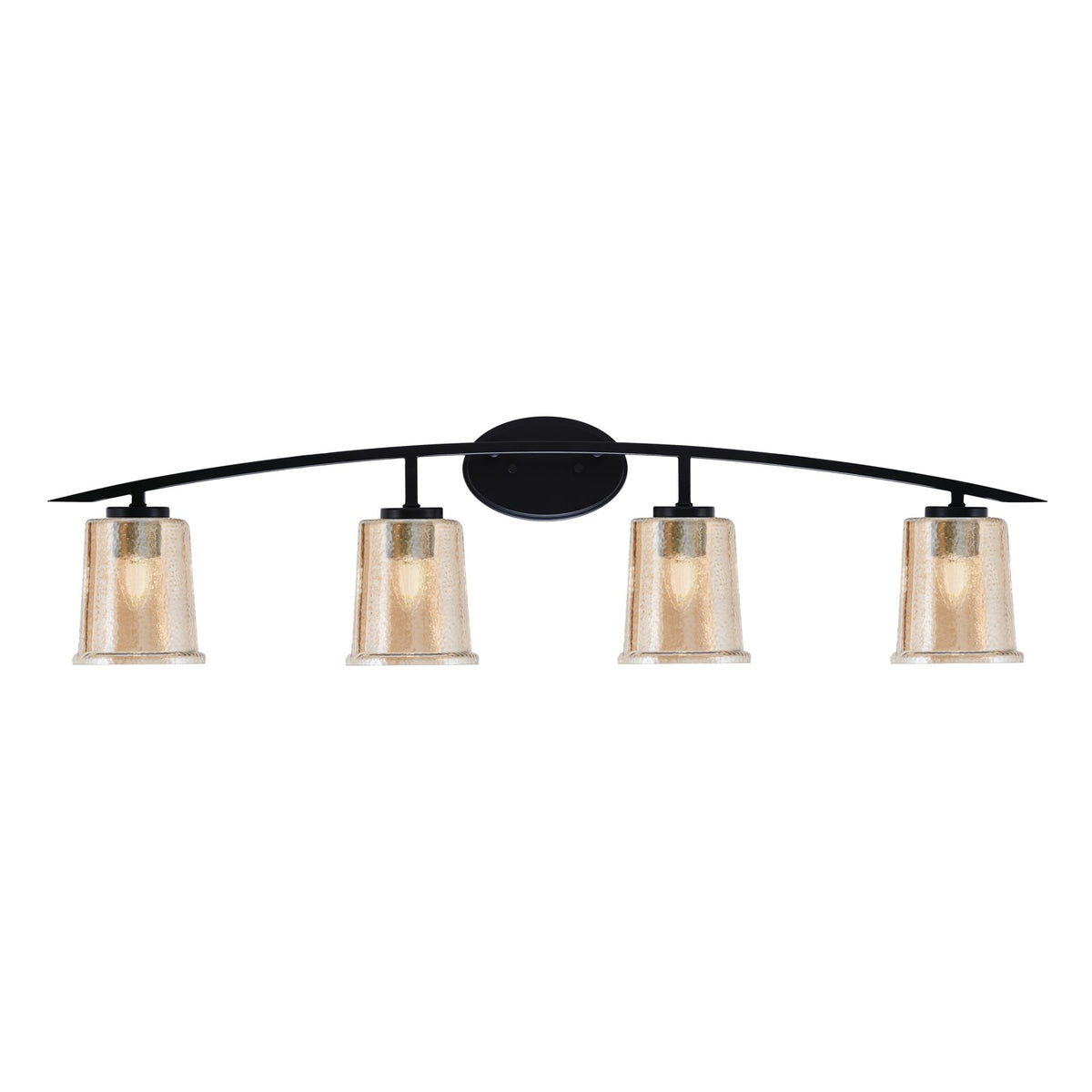 Toltec Kurve 4-Light Bath Bar | Modern Matte Black Steel and Amber Bubble Glass | Bathroom Vanity Light | 7 x 9.5 in | Model 3724-MB-5033