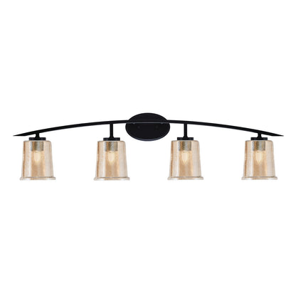Toltec Kurve 4-Light Bath Bar | Modern Matte Black Steel and Amber Bubble Glass | Bathroom Vanity Light | 7 x 9.5 in | Model 3724-MB-5033