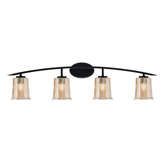 Toltec Kurve 4-Light Bath Bar | Modern Matte Black Steel and Amber Bubble Glass | Bathroom Vanity Light | 7 x 9.5 in | Model 3724-MB-5033