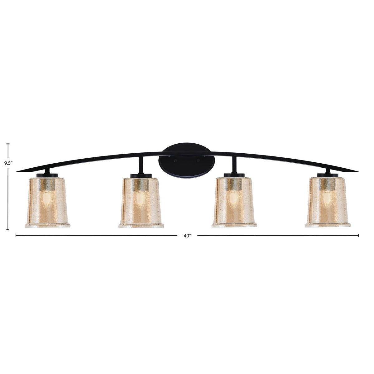 Toltec Kurve 4-Light Bath Bar | Modern Matte Black Steel and Amber Bubble Glass | Bathroom Vanity Light | 7 x 9.5 in | Model 3724-MB-5033