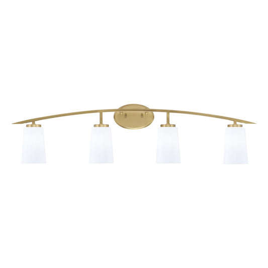 Toltec Kurve 4-Light Bath Bar | New Age Brass Steel and White Opal Glass | Bathroom Vanity Light | 7.25 x 10.5 in | Model 3724-NAB-261