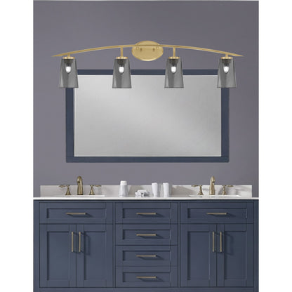 Toltec Kurve 4-Light Bath Bar | New Age Brass Steel and Smoke Bubble Glass | Bathroom Vanity Light | 7.25 x 10.5 in | Model 3724-NAB-262