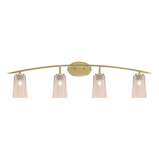 Toltec Kurve 4-Light Bath Bar | Modern New Age Brass and Amber Gradient Glass | Bathroom & Powder Room Vanity Light | 7.25 x 10.5 in | Model 3724-NAB-263