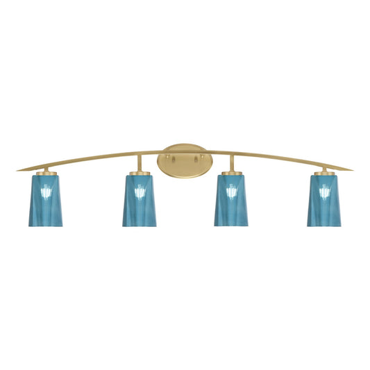 Toltec Kurve 4-Light Bath Bar | Modern New Age Brass and Blue Gradient Glass | Bathroom & Powder Room Vanity Light | 7.25 x 10.5 in | Model 3724-NAB-265