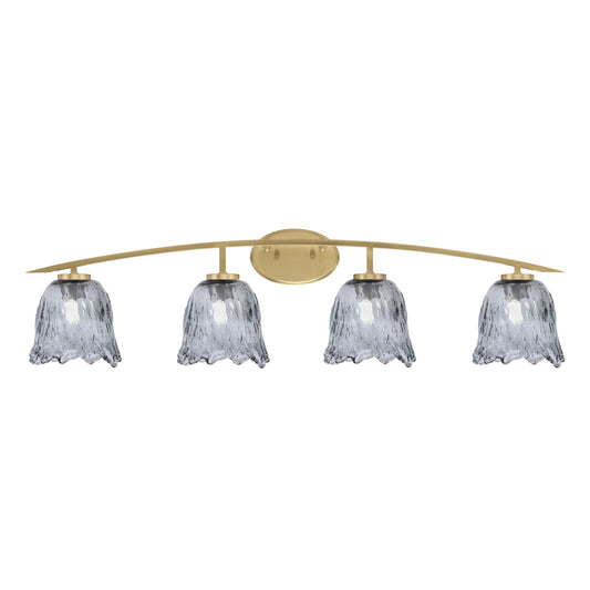 Toltec Kurve 4-Light Bath Bar | Modern New Age Brass and Smoke Lava Glass | Bathroom Vanity & Powder Room | 7.5 x 10.25 in | Model 3724-NAB-4232
