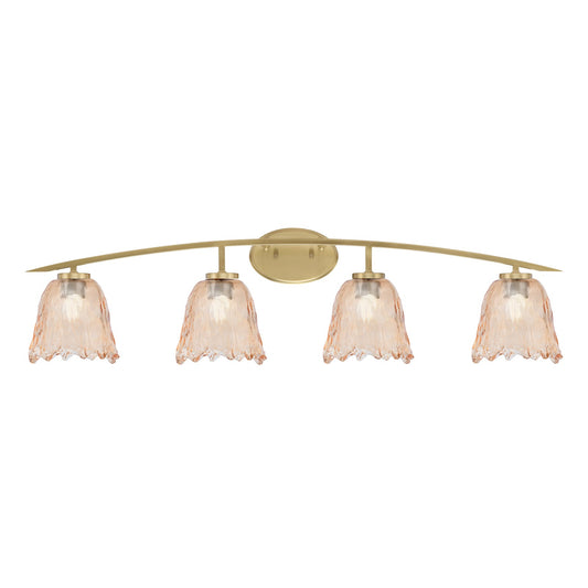 Toltec Kurve 4-Light Bath Bar | Modern New Age Brass and Amber Lava Glass | Bathroom Vanity & Powder Room | 7.5 x 10.25 in | Model 3724-NAB-4233