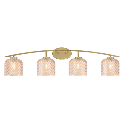 Toltec Kurve 40in 4-Light Vanity Light | Modern New Age Brass Steel and Amber Textured Glass | Bathroom Vanity | 40 x 7.5 x 9.5 in | Model 3724-NAB-4613
