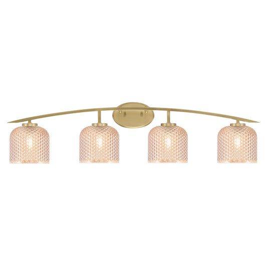 Toltec Kurve 40in 4-Light Vanity Light | Modern New Age Brass Steel and Amber Textured Glass | Bathroom Vanity | 40 x 7.5 x 9.5 in | Model 3724-NAB-4613