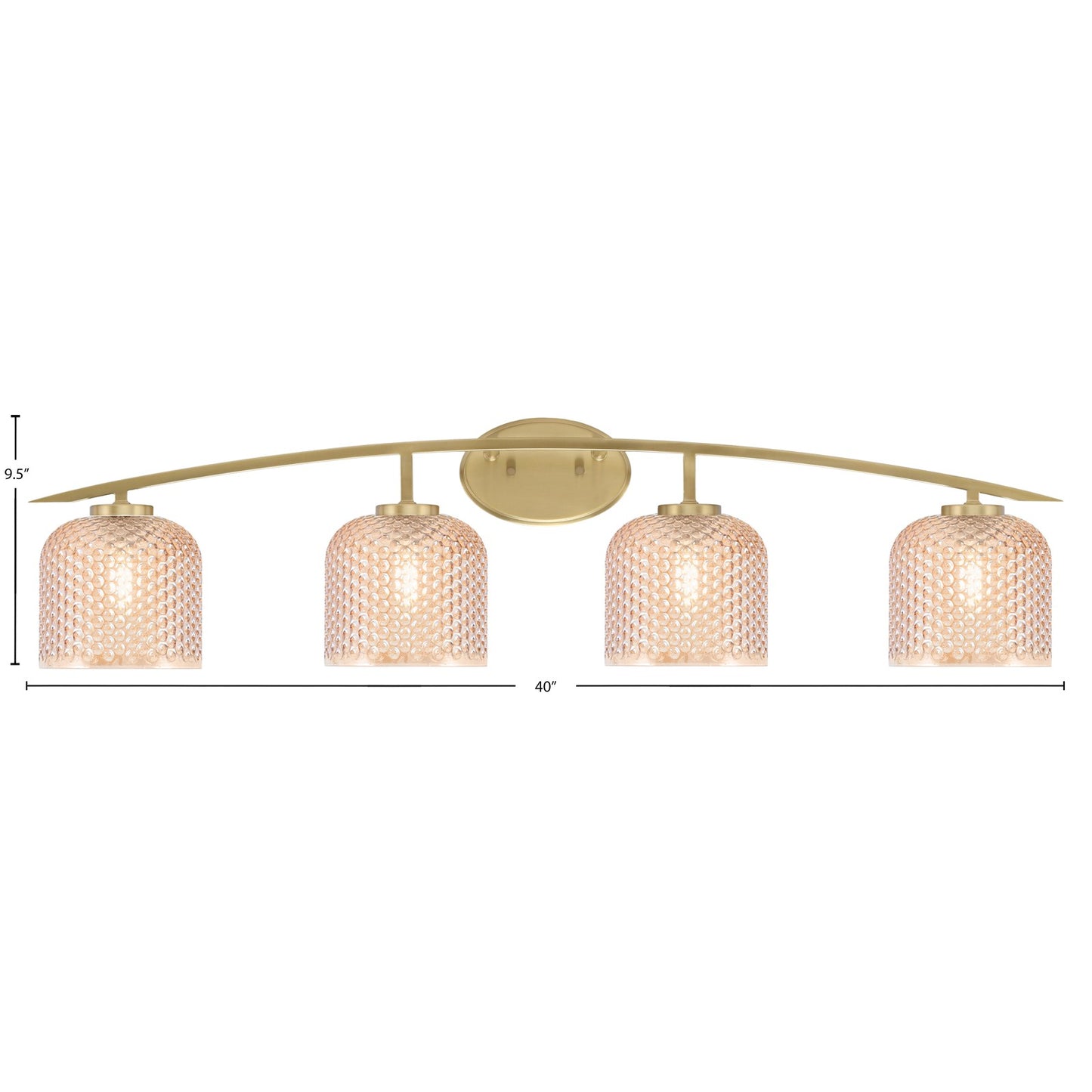 Toltec Kurve 40in 4-Light Vanity Light | Modern New Age Brass Steel and Amber Textured Glass | Bathroom Vanity | 40 x 7.5 x 9.5 in | Model 3724-NAB-4613