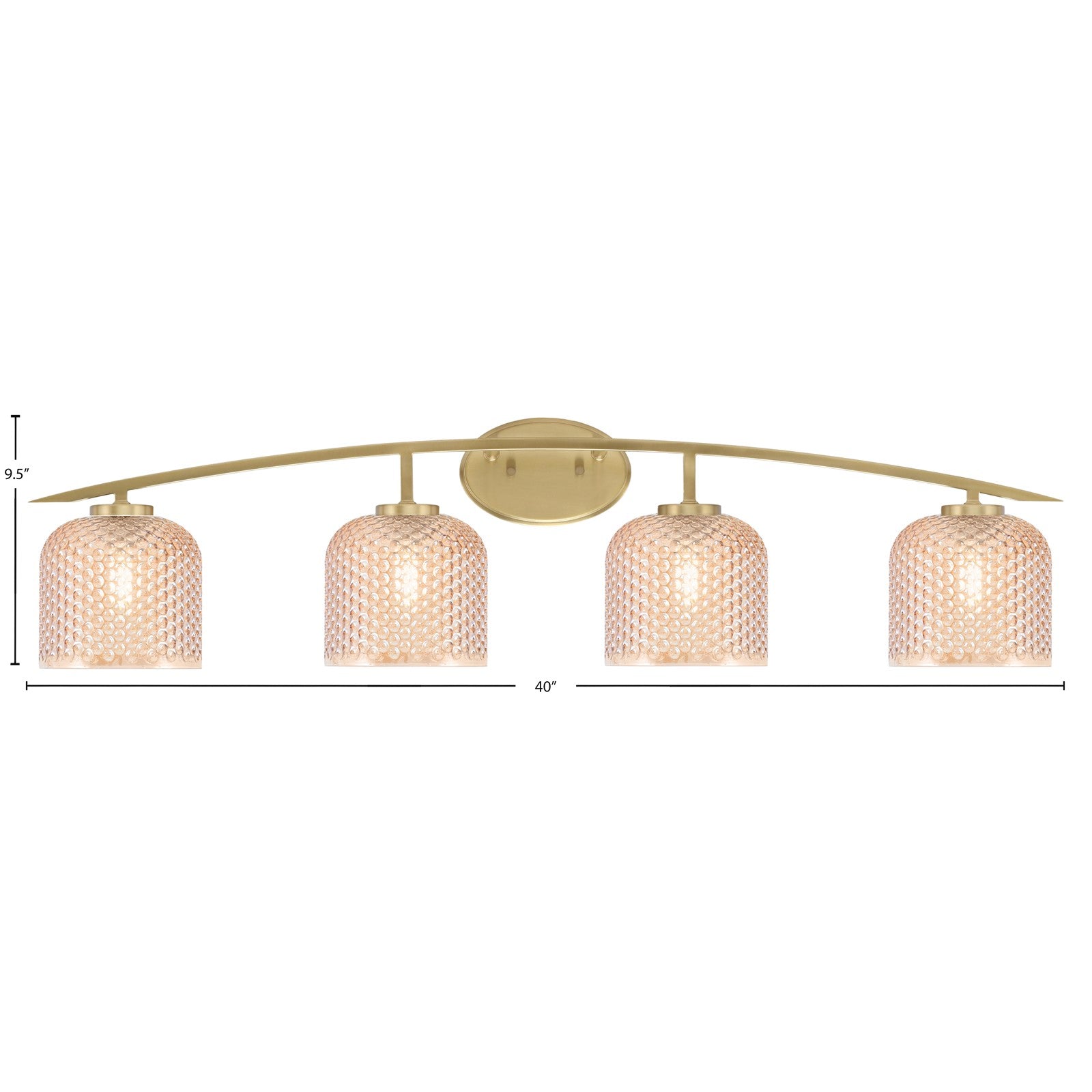 Toltec Kurve 40in 4-Light Vanity Light | Modern New Age Brass Steel and Amber Textured Glass | Bathroom Vanity | 40 x 7.5 x 9.5 in | Model 3724-NAB-4613