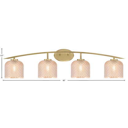 Toltec Kurve 40in 4-Light Vanity Light | Modern New Age Brass Steel and Amber Textured Glass | Bathroom Vanity | 40 x 7.5 x 9.5 in | Model 3724-NAB-4613