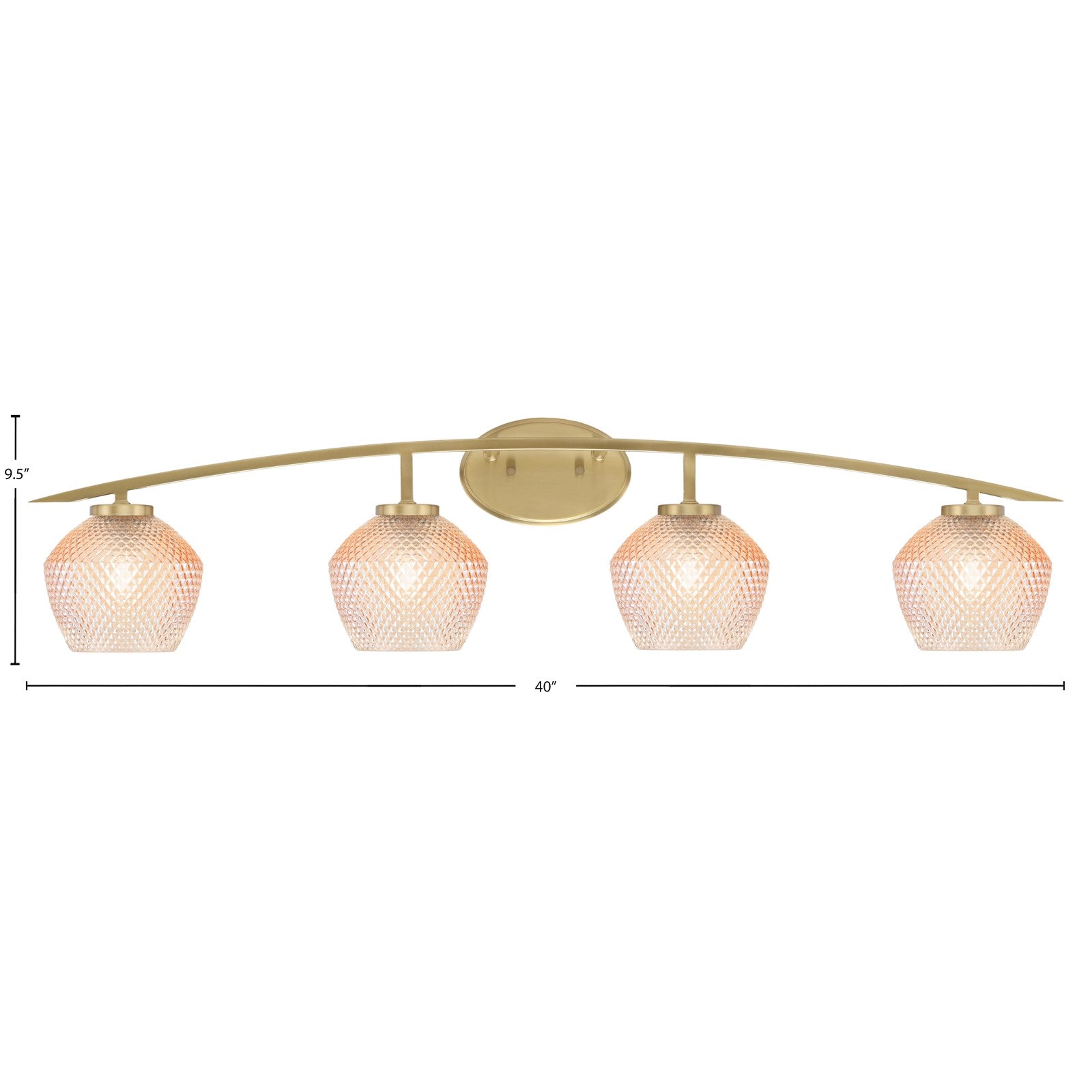 Toltec Kurve 40in 4-Light Bath Bar | New Age Brass Steel and Amber Textured Glass | Bathroom Vanity | 40 x 7.5 x 9.5 in | Model 3724-NAB-4623