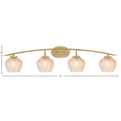 Toltec Kurve 40in 4-Light Bath Bar | New Age Brass Steel and Amber Textured Glass | Bathroom Vanity | 40 x 7.5 x 9.5 in | Model 3724-NAB-4623