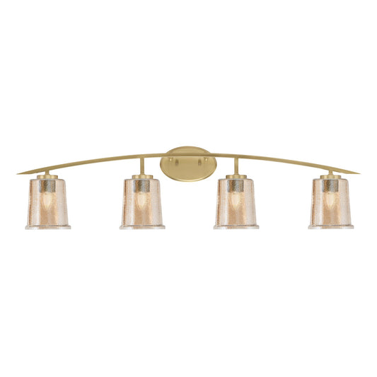 Toltec Kurve 4-Light Bath Bar | Modern New Age Brass and Amber Bubble Glass | Bathroom Vanity & Powder Room | 7 x 9.5 in | Model 3724-NAB-5033