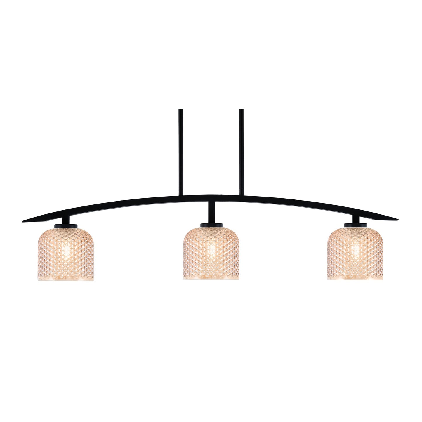 Toltec Kurve 41in 3-Light Island Light | Modern Matte Black Steel and Amber Textured Glass | Kitchen Island & Dining Room | 6 x 41 x 9.5 in | Model 3736-MB-4613