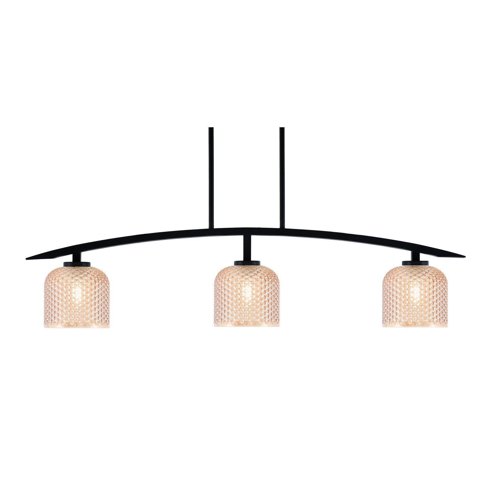 Toltec Kurve 41in 3-Light Island Light | Modern Matte Black Steel and Amber Textured Glass | Kitchen Island & Dining Room | 6 x 41 x 9.5 in | Model 3736-MB-4613