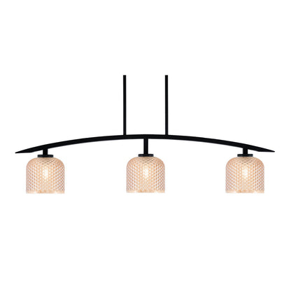 Toltec Kurve 41in 3-Light Island Light | Modern Matte Black Steel and Amber Textured Glass | Kitchen Island & Dining Room | 6 x 41 x 9.5 in | Model 3736-MB-4613