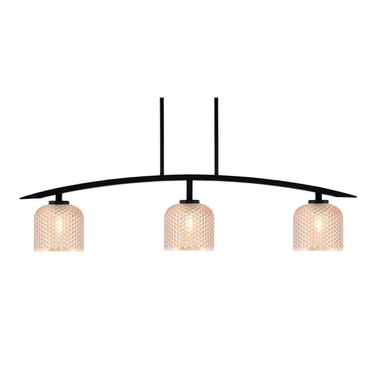 Toltec Kurve 41in 3-Light Island Light | Modern Matte Black Steel and Amber Textured Glass | Kitchen Island & Dining Room | 6 x 41 x 9.5 in | Model 3736-MB-4613
