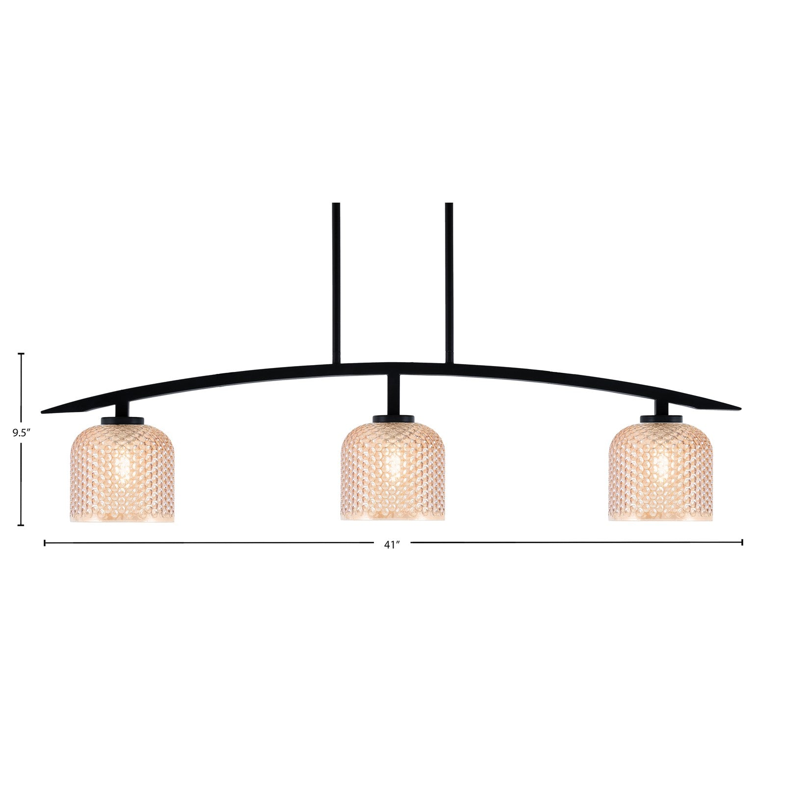 Toltec Kurve 41in 3-Light Island Light | Modern Matte Black Steel and Amber Textured Glass | Kitchen Island & Dining Room | 6 x 41 x 9.5 in | Model 3736-MB-4613