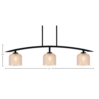 Toltec Kurve 41in 3-Light Island Light | Modern Matte Black Steel and Amber Textured Glass | Kitchen Island & Dining Room | 6 x 41 x 9.5 in | Model 3736-MB-4613