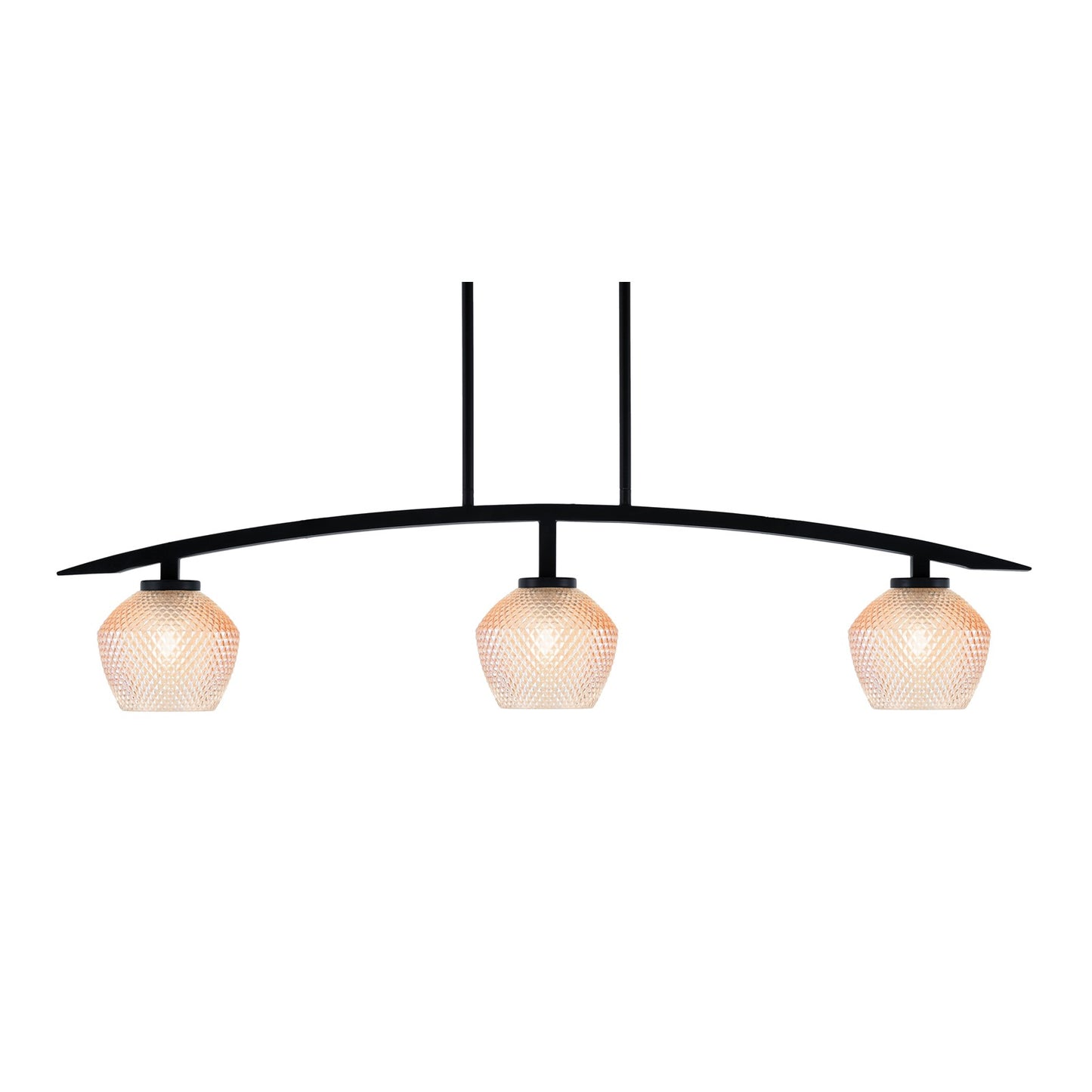 Toltec Kurve 41in 3-Light Island Light | Matte Black Steel and Amber Textured Glass | Kitchen Island & Dining Room | 41 x 6 x 9.5 in | Model 3736-MB-4623