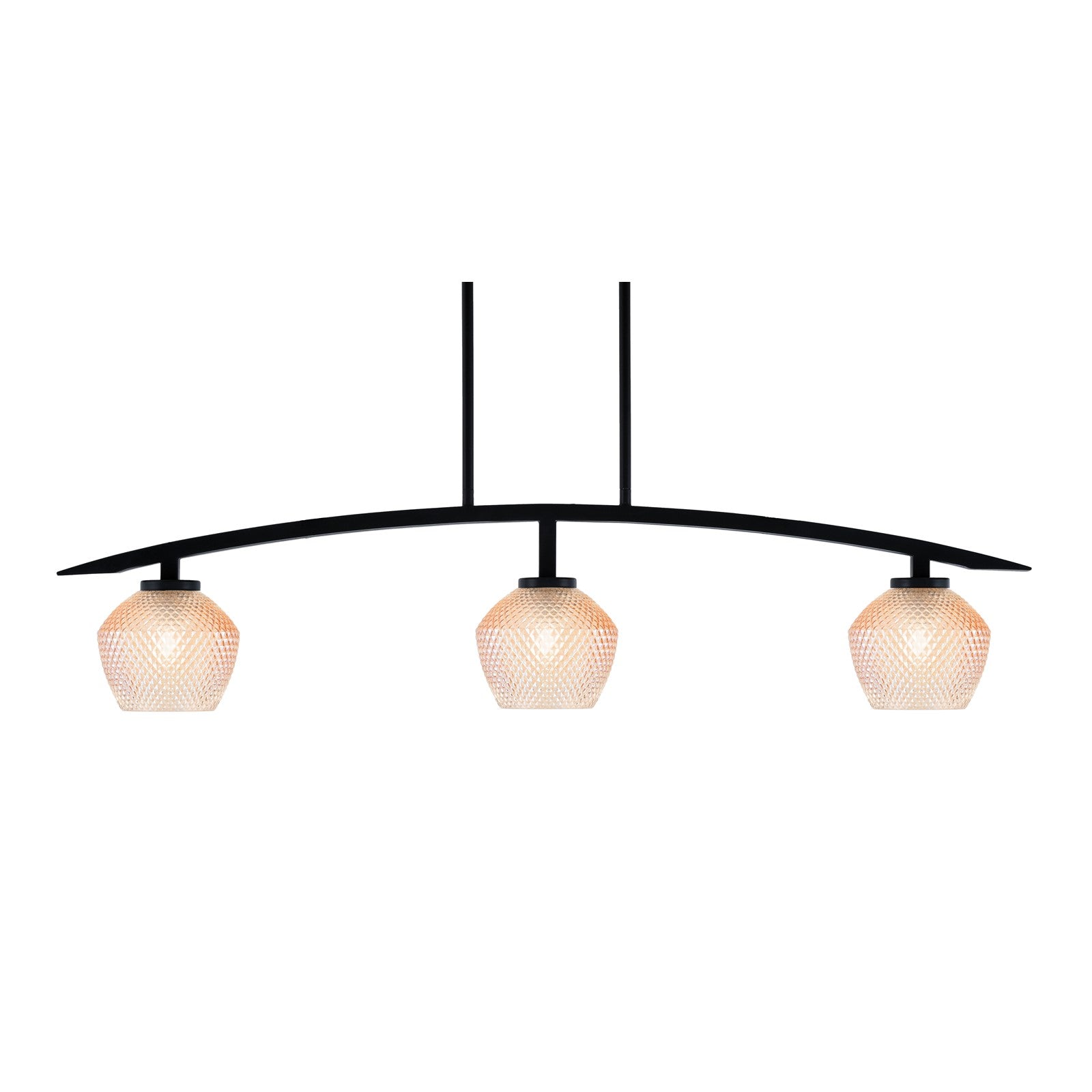 Toltec Kurve 41in 3-Light Island Light | Matte Black Steel and Amber Textured Glass | Kitchen Island & Dining Room | 41 x 6 x 9.5 in | Model 3736-MB-4623