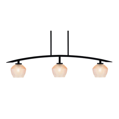 Toltec Kurve 41in 3-Light Island Light | Matte Black Steel and Amber Textured Glass | Kitchen Island & Dining Room | 41 x 6 x 9.5 in | Model 3736-MB-4623