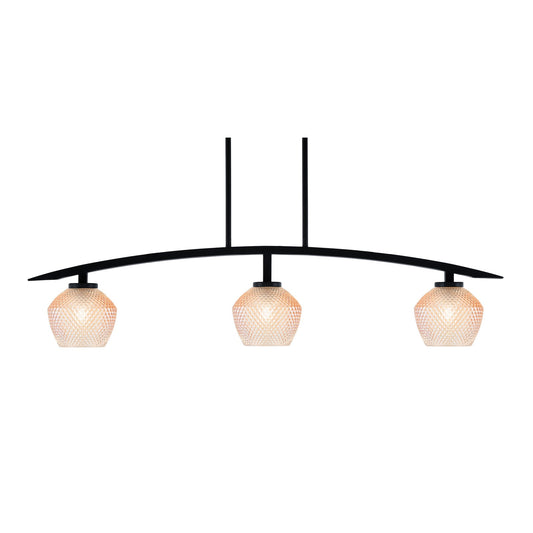 Toltec Kurve 41in 3-Light Island Light | Matte Black Steel and Amber Textured Glass | Kitchen Island & Dining Room | 41 x 6 x 9.5 in | Model 3736-MB-4623