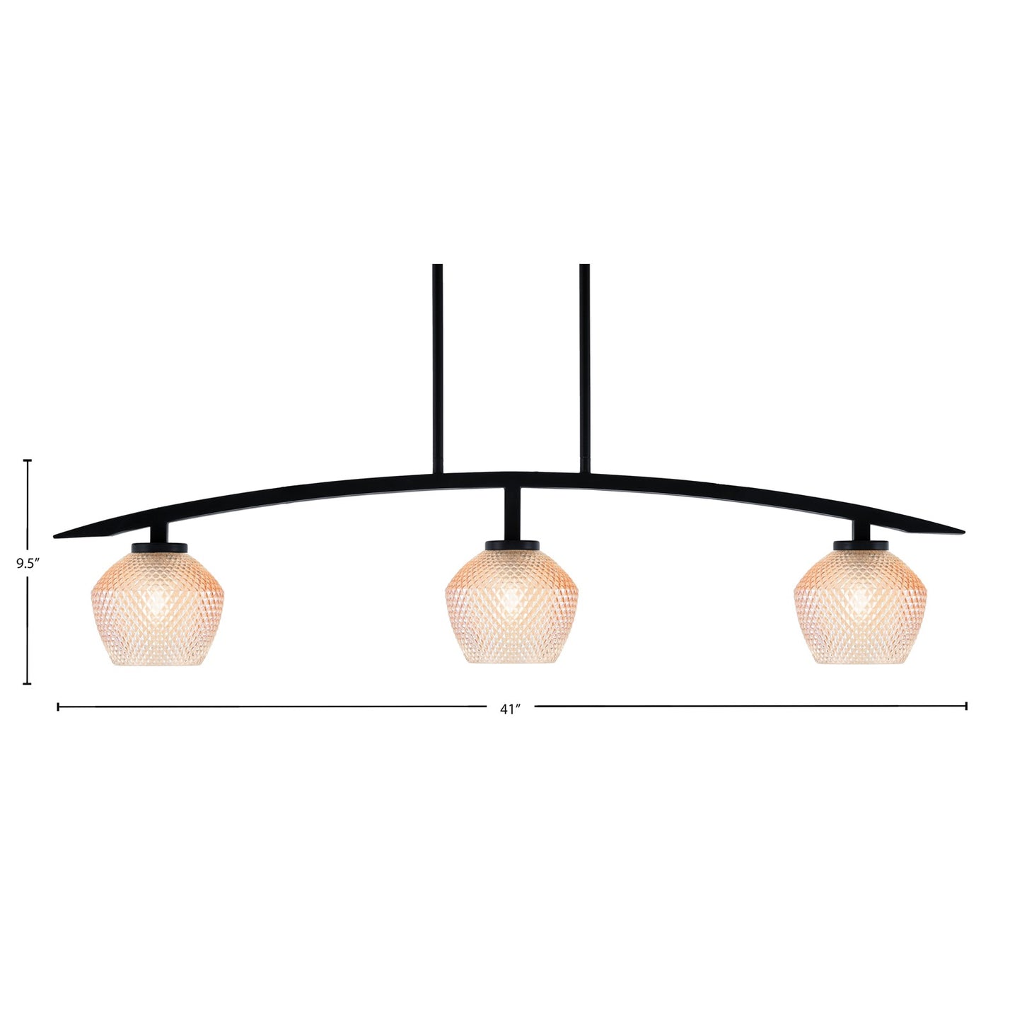 Toltec Kurve 41in 3-Light Island Light | Matte Black Steel and Amber Textured Glass | Kitchen Island & Dining Room | 41 x 6 x 9.5 in | Model 3736-MB-4623