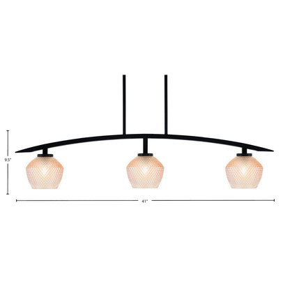 Toltec Kurve 41in 3-Light Island Light | Matte Black Steel and Amber Textured Glass | Kitchen Island & Dining Room | 41 x 6 x 9.5 in | Model 3736-MB-4623