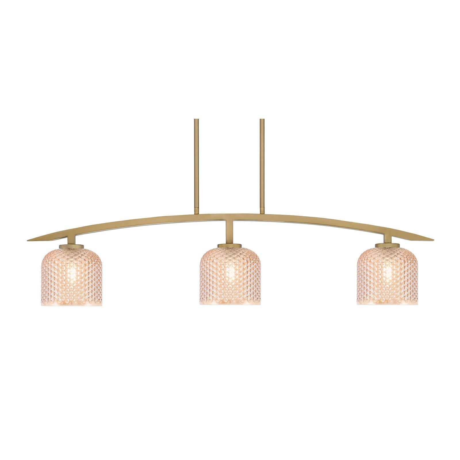 Toltec Kurve 41in 3-Light Island Light | Contemporary New Age Brass Steel and Amber Textured Glass | Kitchen Island & Dining Room | 6 x 41 x 9.5 in | Model 3736-NAB-4613