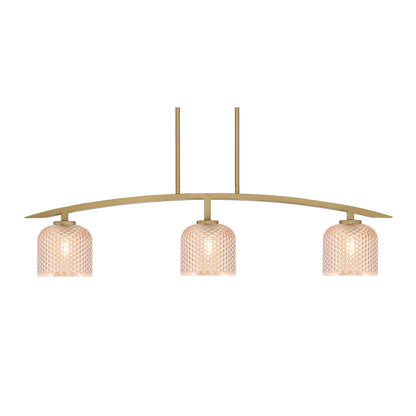 Toltec Kurve 41in 3-Light Island Light | Contemporary New Age Brass Steel and Amber Textured Glass | Kitchen Island & Dining Room | 6 x 41 x 9.5 in | Model 3736-NAB-4613