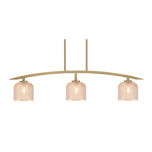 Toltec Kurve 41in 3-Light Island Light | Contemporary New Age Brass Steel and Amber Textured Glass | Kitchen Island & Dining Room | 6 x 41 x 9.5 in | Model 3736-NAB-4613