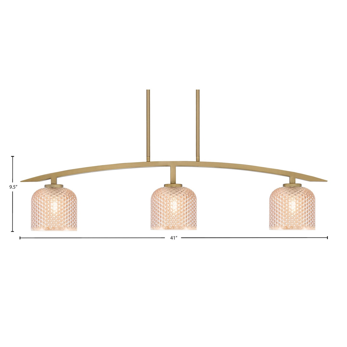 Toltec Kurve 41in 3-Light Island Light | Contemporary New Age Brass Steel and Amber Textured Glass | Kitchen Island & Dining Room | 6 x 41 x 9.5 in | Model 3736-NAB-4613