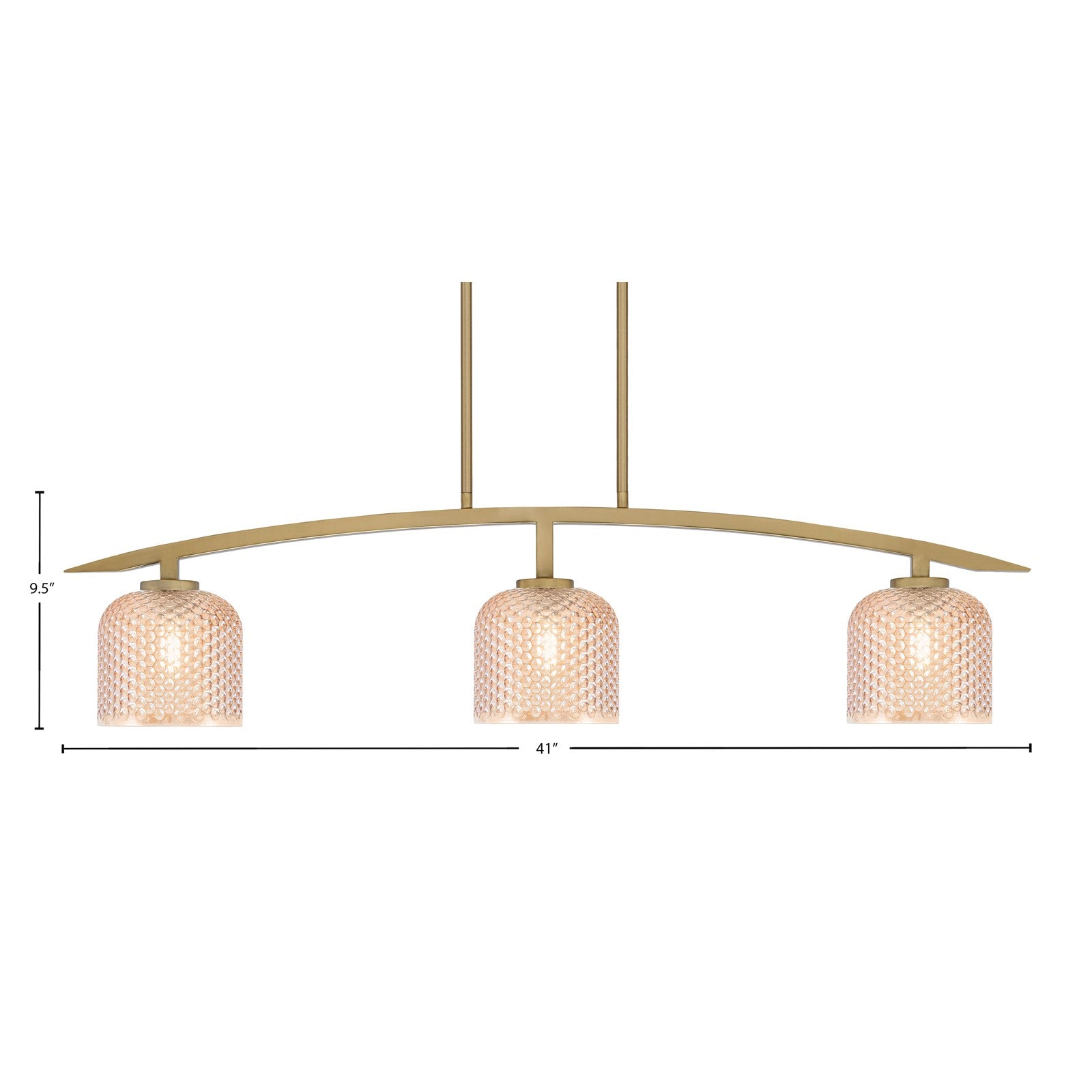 Toltec Kurve 41in 3-Light Island Light | Contemporary New Age Brass Steel and Amber Textured Glass | Kitchen Island & Dining Room | 6 x 41 x 9.5 in | Model 3736-NAB-4613