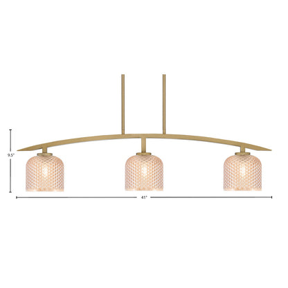 Toltec Kurve 41in 3-Light Island Light | Contemporary New Age Brass Steel and Amber Textured Glass | Kitchen Island & Dining Room | 6 x 41 x 9.5 in | Model 3736-NAB-4613
