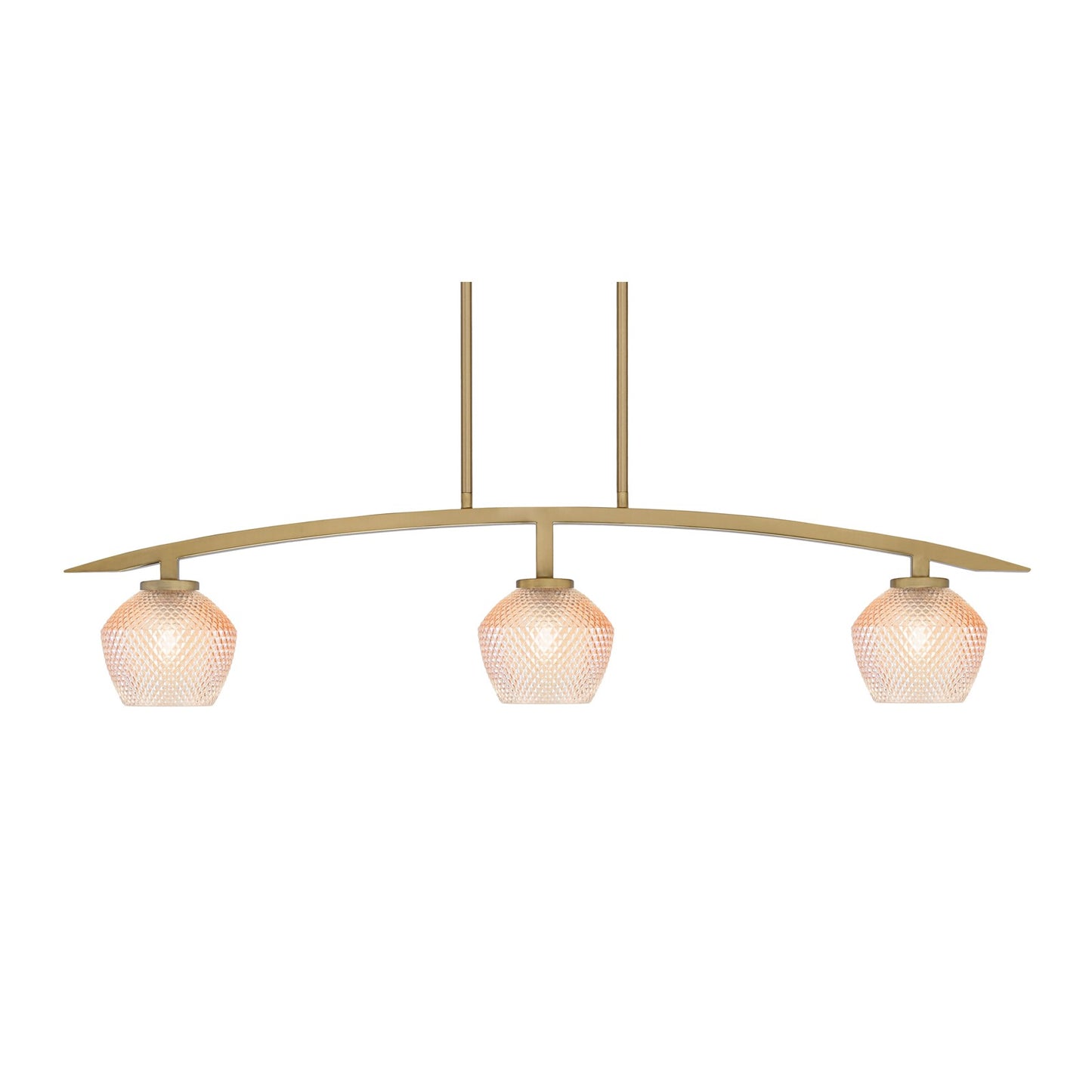 Toltec Kurve 41in 3-Light Island Light | Modern New Age Brass Steel and Amber Textured Glass | Kitchen Island & Dining Room | 6 x 41 x 9.5 in | Model 3736-NAB-4623