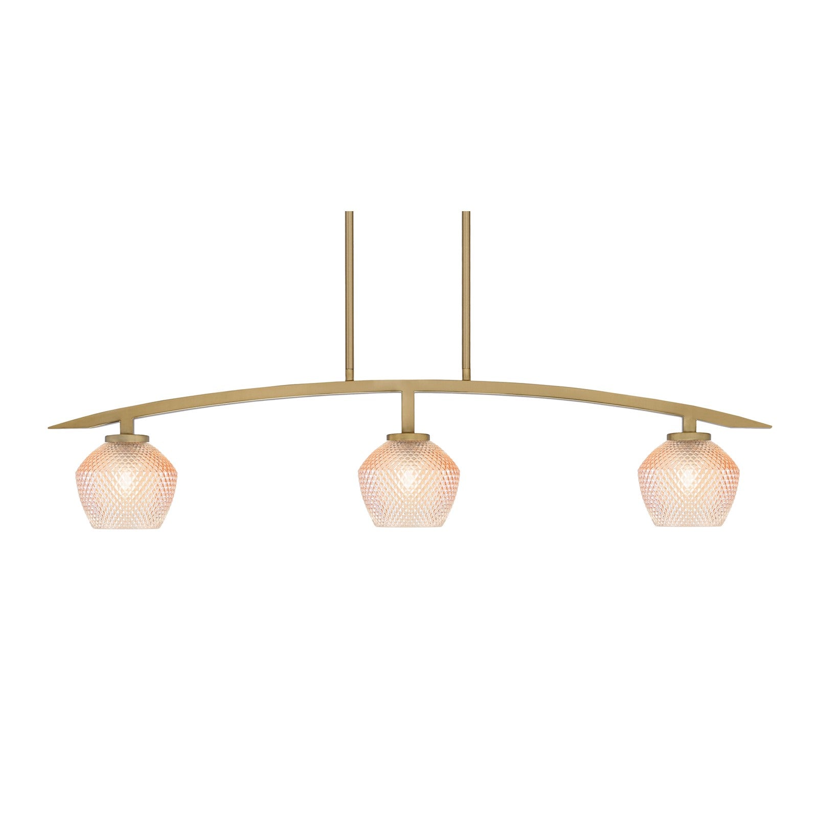 Toltec Kurve 41in 3-Light Island Light | Modern New Age Brass Steel and Amber Textured Glass | Kitchen Island & Dining Room | 6 x 41 x 9.5 in | Model 3736-NAB-4623