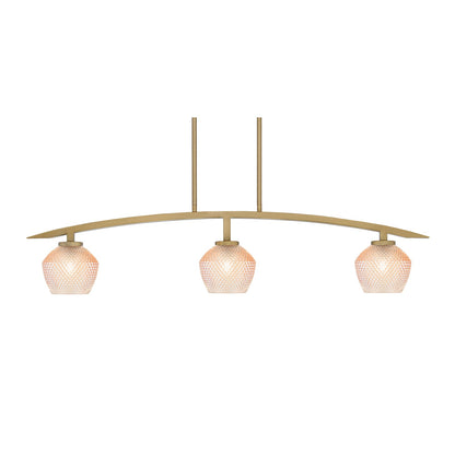Toltec Kurve 41in 3-Light Island Light | Modern New Age Brass Steel and Amber Textured Glass | Kitchen Island & Dining Room | 6 x 41 x 9.5 in | Model 3736-NAB-4623