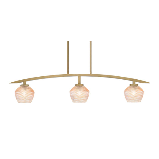Toltec Kurve 41in 3-Light Island Light | Modern New Age Brass Steel and Amber Textured Glass | Kitchen Island & Dining Room | 6 x 41 x 9.5 in | Model 3736-NAB-4623