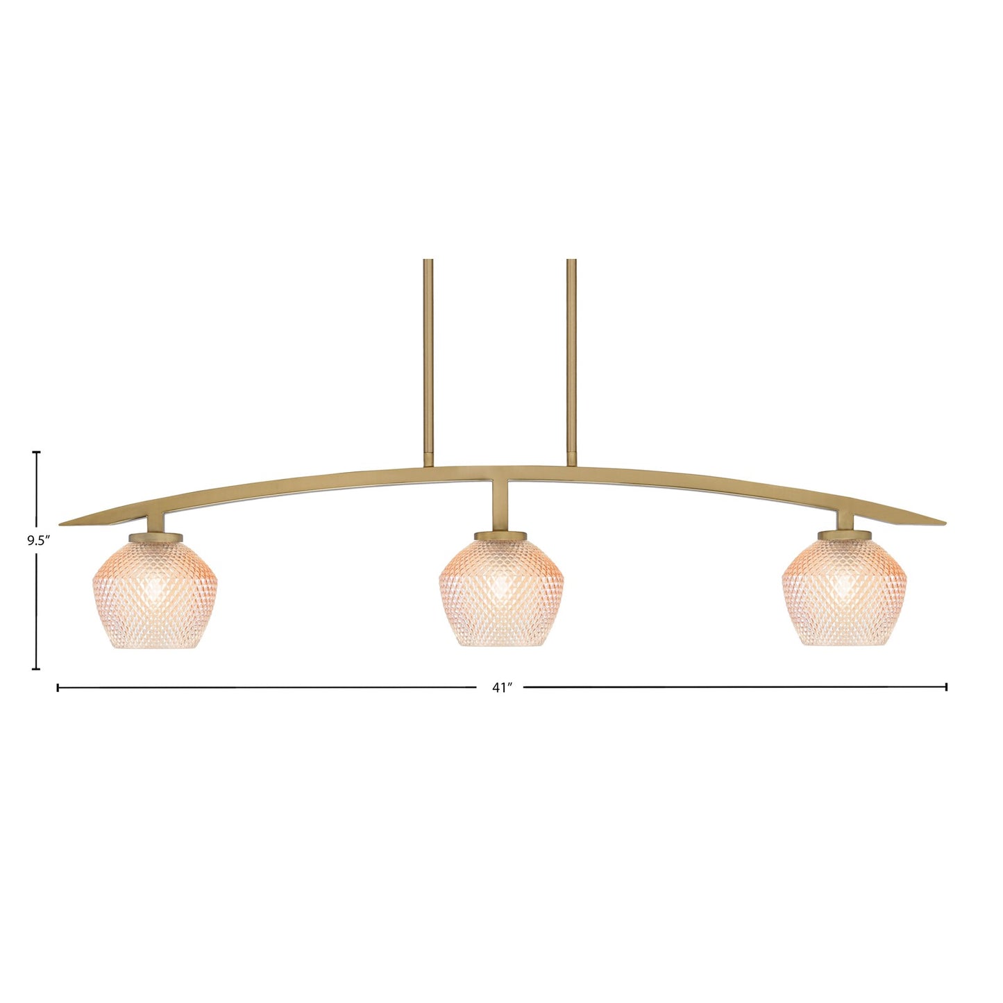 Toltec Kurve 41in 3-Light Island Light | Modern New Age Brass Steel and Amber Textured Glass | Kitchen Island & Dining Room | 6 x 41 x 9.5 in | Model 3736-NAB-4623