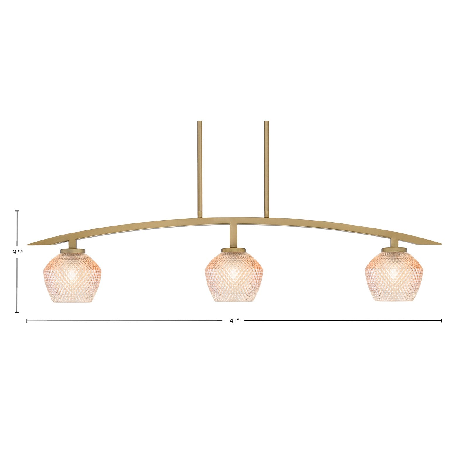 Toltec Kurve 41in 3-Light Island Light | Modern New Age Brass Steel and Amber Textured Glass | Kitchen Island & Dining Room | 6 x 41 x 9.5 in | Model 3736-NAB-4623