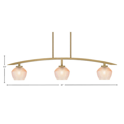 Toltec Kurve 41in 3-Light Island Light | Modern New Age Brass Steel and Amber Textured Glass | Kitchen Island & Dining Room | 6 x 41 x 9.5 in | Model 3736-NAB-4623