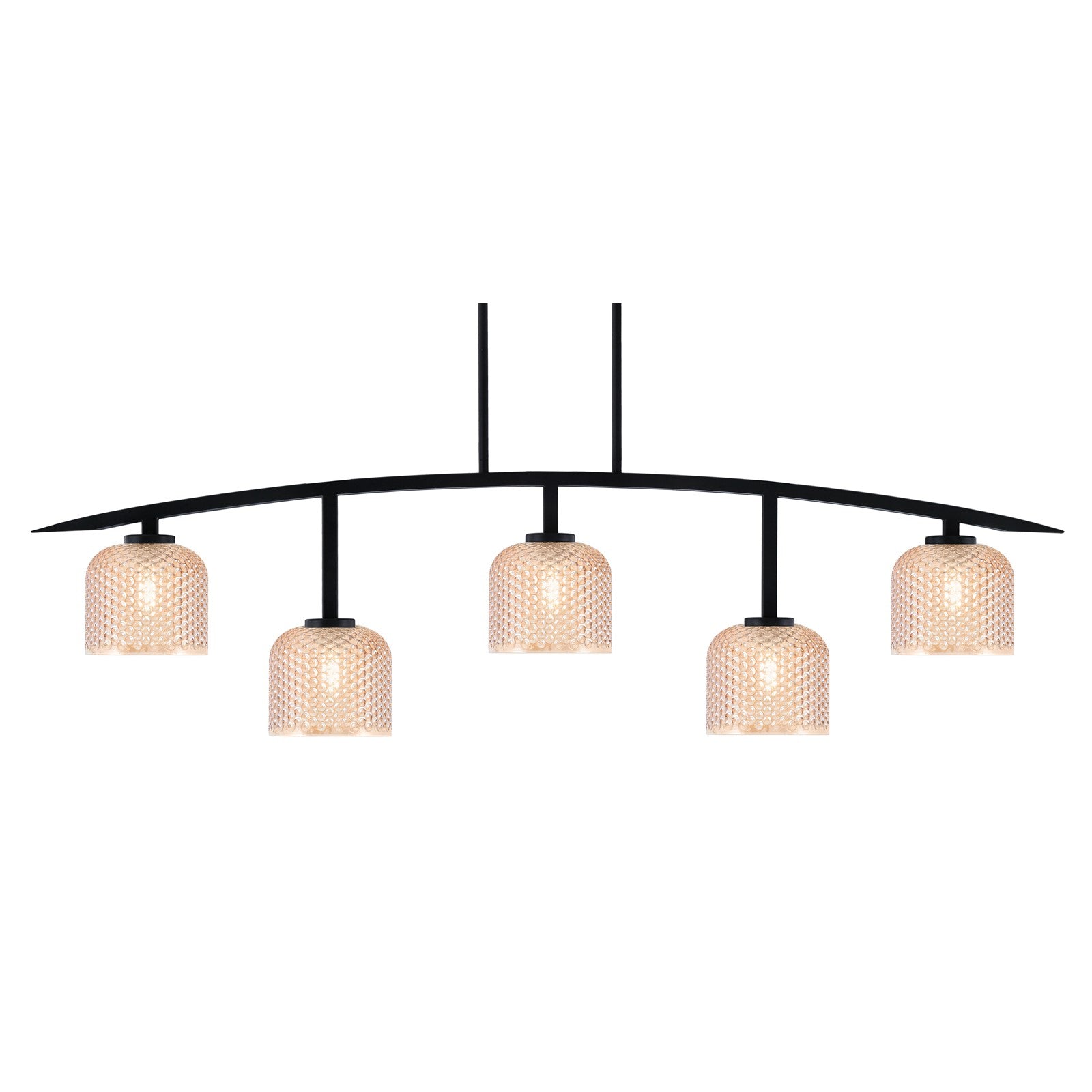 Toltec Kurve 51.25in 5-Light Bar Light | Modern Matte Black Steel and Amber Textured Glass | Kitchen Island & Dining Room | 6 x 51.25 x 13.5 in | Model 3745-MB-4613