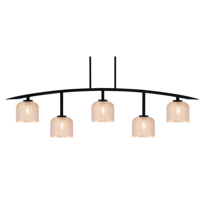 Toltec Kurve 51.25in 5-Light Bar Light | Modern Matte Black Steel and Amber Textured Glass | Kitchen Island & Dining Room | 6 x 51.25 x 13.5 in | Model 3745-MB-4613