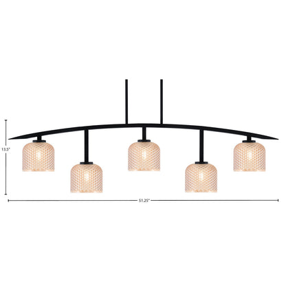 Toltec Kurve 51.25in 5-Light Bar Light | Modern Matte Black Steel and Amber Textured Glass | Kitchen Island & Dining Room | 6 x 51.25 x 13.5 in | Model 3745-MB-4613