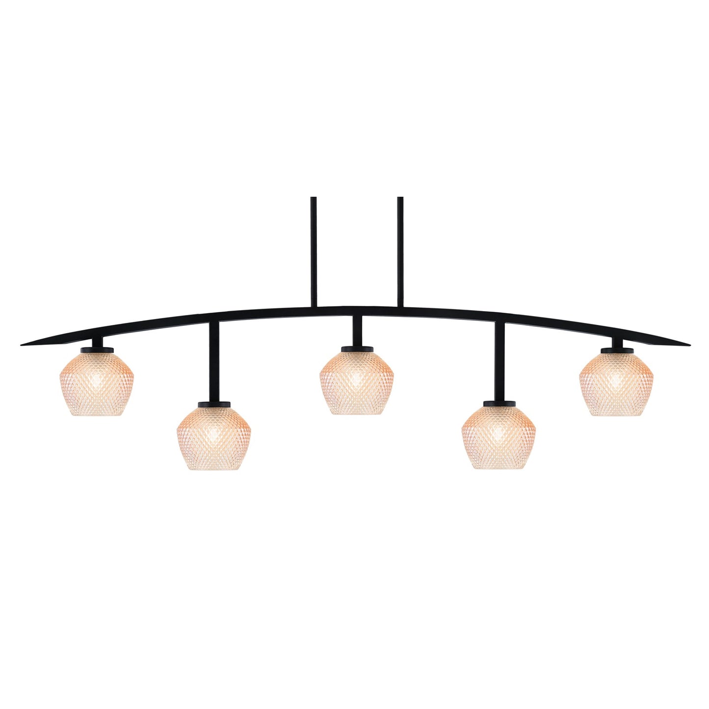 Toltec Kurve 41in 5-Light Bar | Modern Matte Black Steel and Amber Textured Glass | Kitchen Island & Dining Room | 6 x 41 x 9.5 in | Model 3745-MB-4623