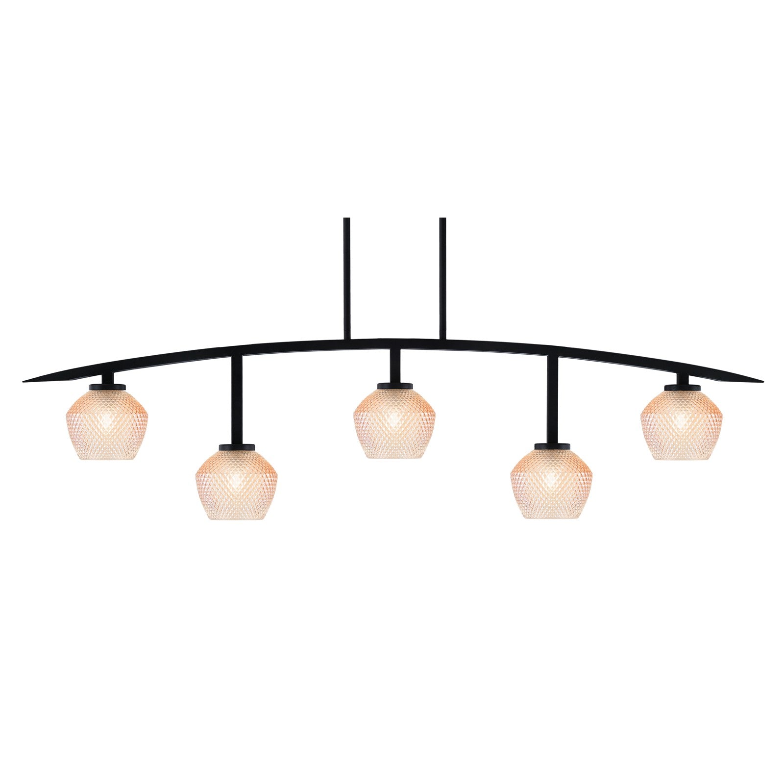 Toltec Kurve 41in 5-Light Bar | Modern Matte Black Steel and Amber Textured Glass | Kitchen Island & Dining Room | 6 x 41 x 9.5 in | Model 3745-MB-4623