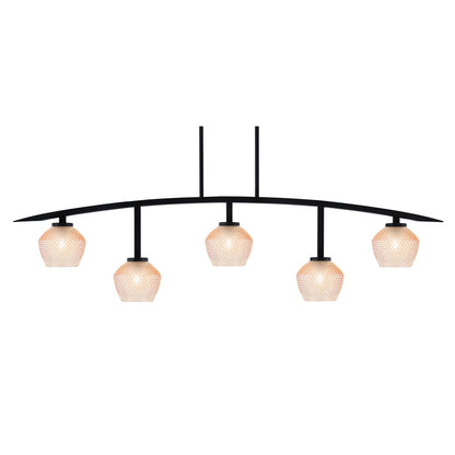 Toltec Kurve 41in 5-Light Bar | Modern Matte Black Steel and Amber Textured Glass | Kitchen Island & Dining Room | 6 x 41 x 9.5 in | Model 3745-MB-4623